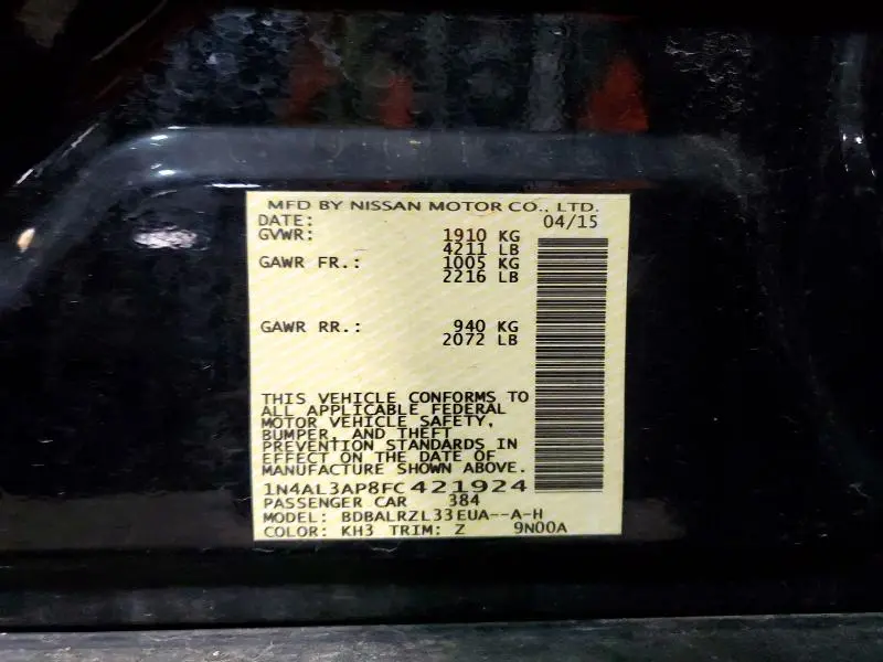 2015 NISSAN ALTIMA 2.5 SL  