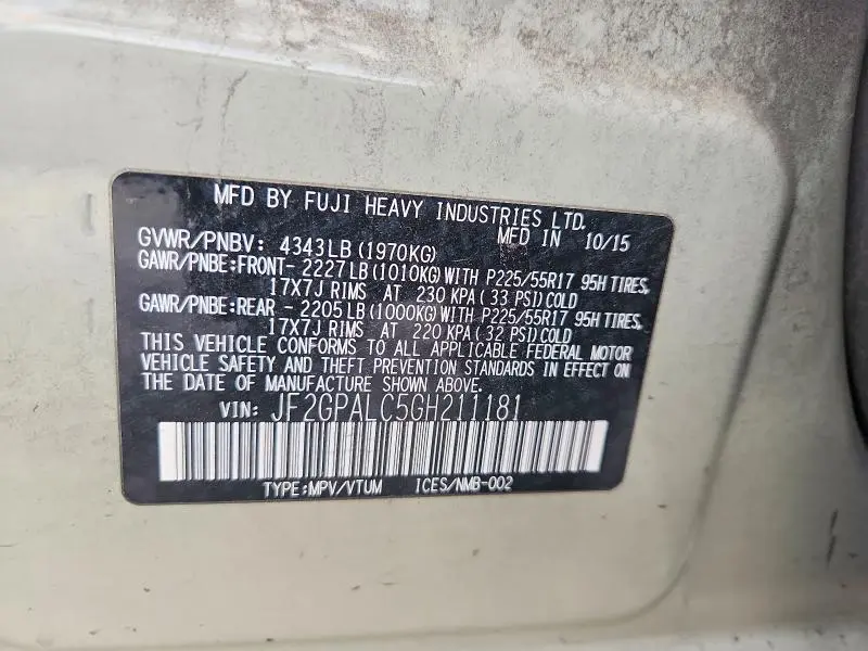 2016 SUBARU CROSSTREK LIMITED  