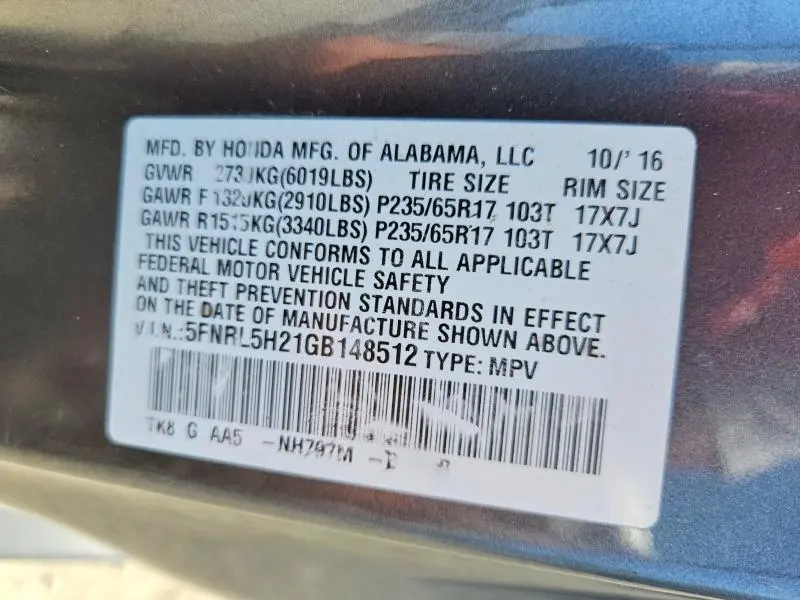 2016 HONDA ODYSSEY LX  