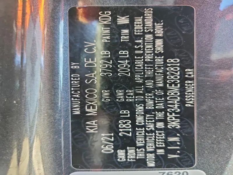 2021 KIA FORTE GT LINE  