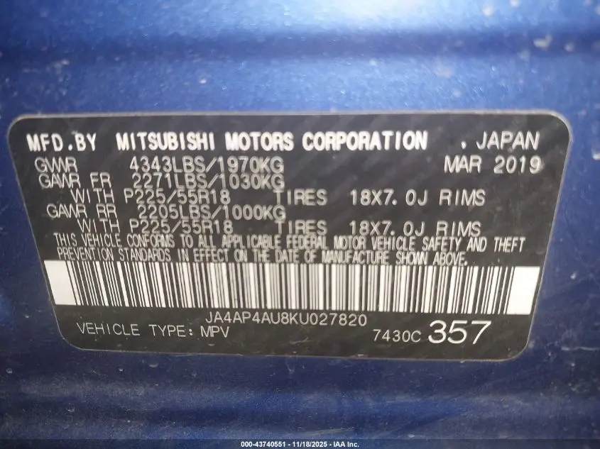 2019 MITSUBISHI OUTLANDER SPORT 2.0 SE