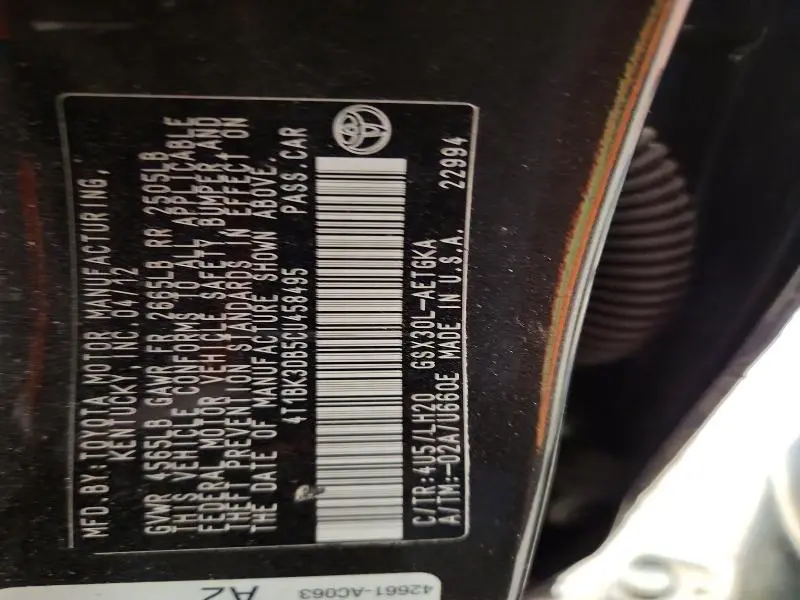 2012 TOYOTA AVALON BASE  