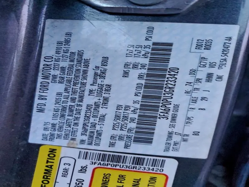 2016 FORD FUSION SE PHEV  