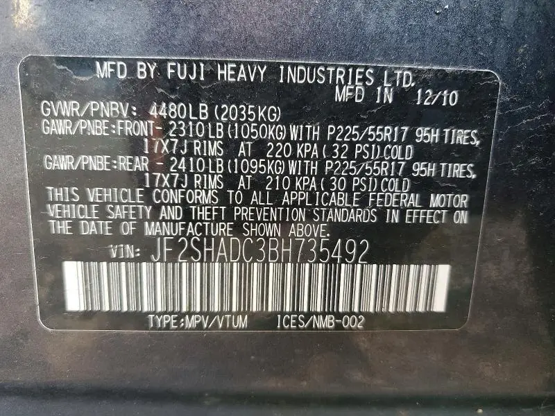 2011 SUBARU FORESTER 2.5X PREMIUM  