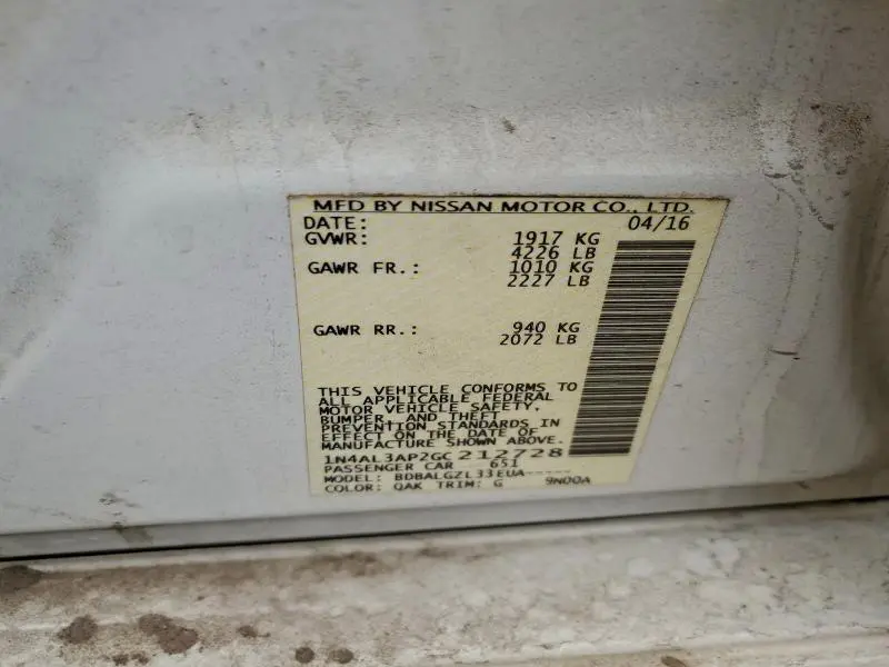 2016 NISSAN ALTIMA 2.5  