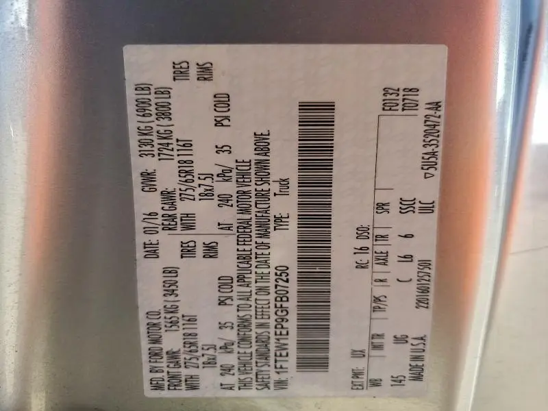 2016 FORD F150 SUPERCREW  