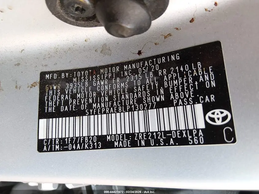 2020 TOYOTA COROLLA LE