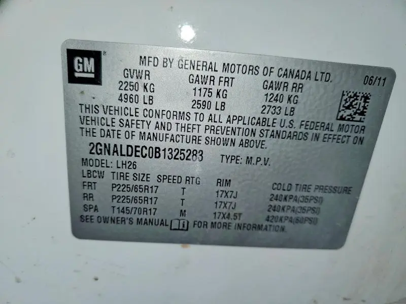2011 CHEVROLET EQUINOX LT  
