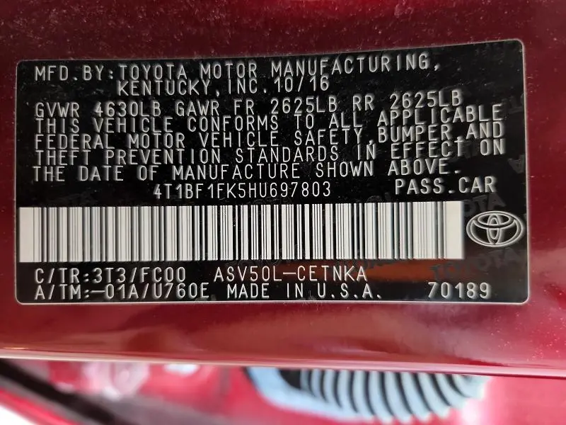 2017 TOYOTA CAMRY LE  