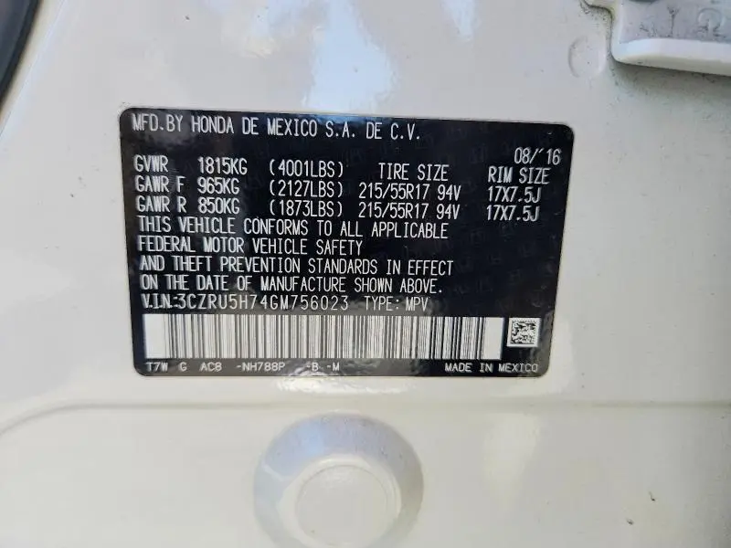 2016 HONDA HR-V EXL  