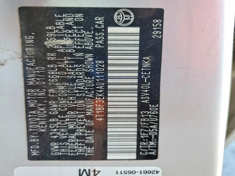 2010 TOYOTA CAMRY BASE  