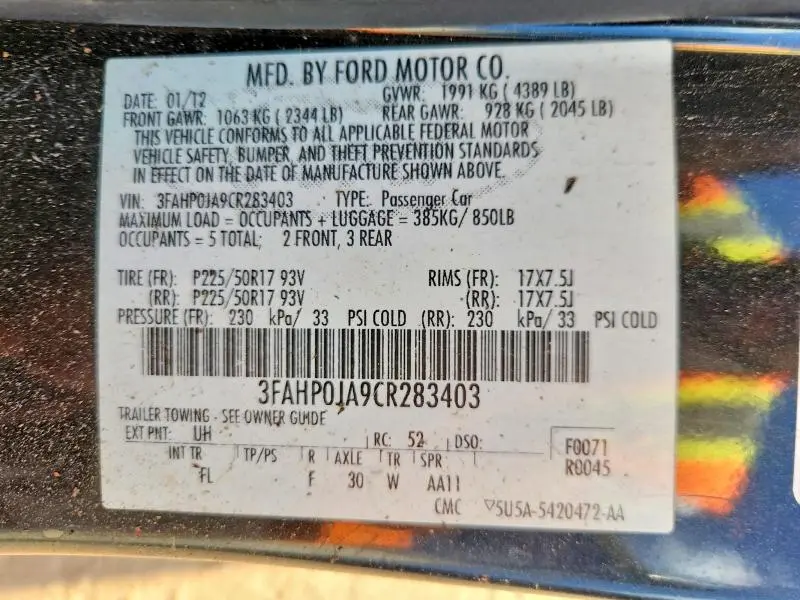 2012 FORD FUSION SEL  