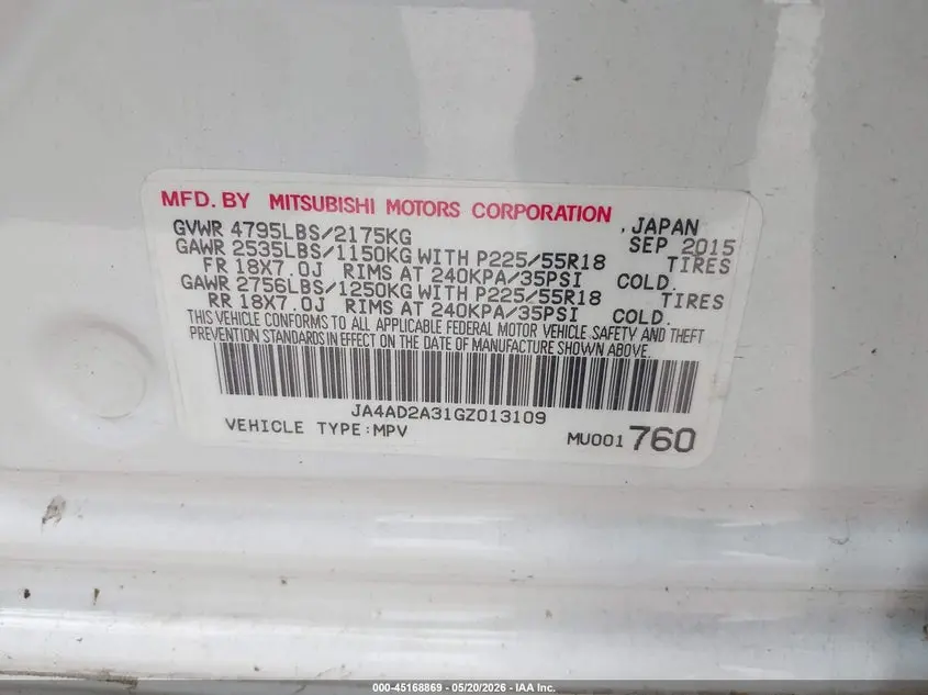 2016 MITSUBISHI OUTLANDER ES