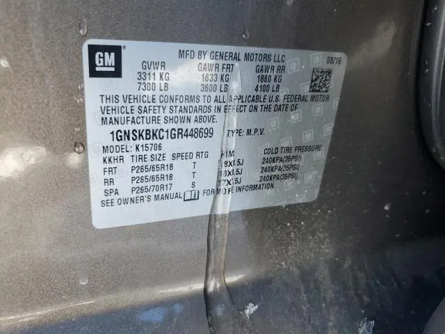 2016 CHEVROLET TAHOE K1500 LT  