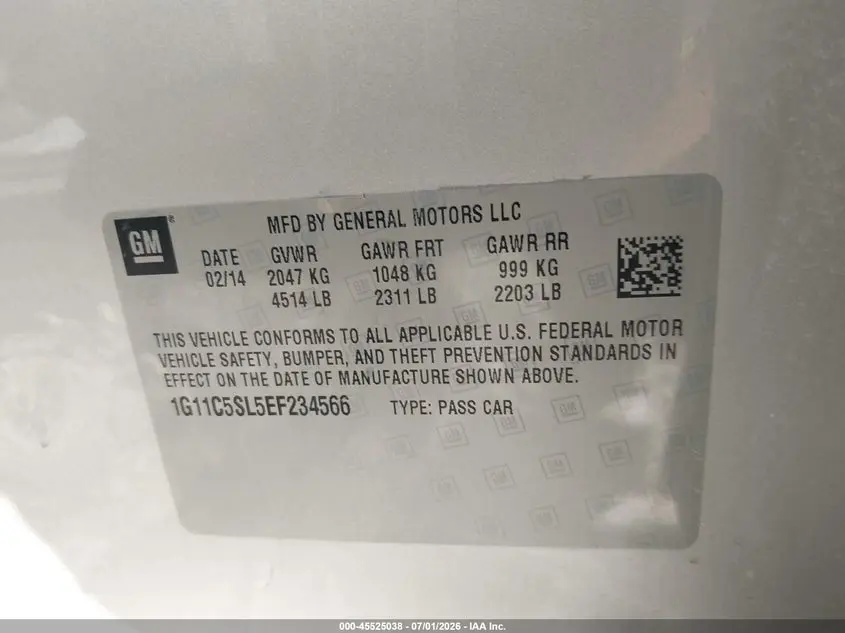 2014 CHEVROLET MALIBU 1LT