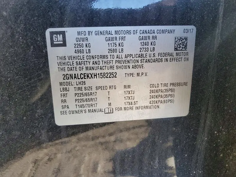 2017 CHEVROLET EQUINOX LT  