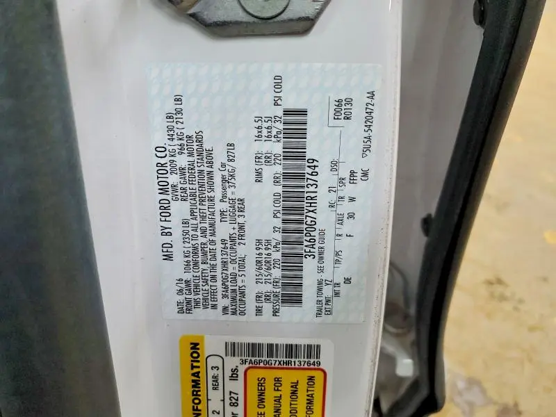 2017 FORD FUSION S  