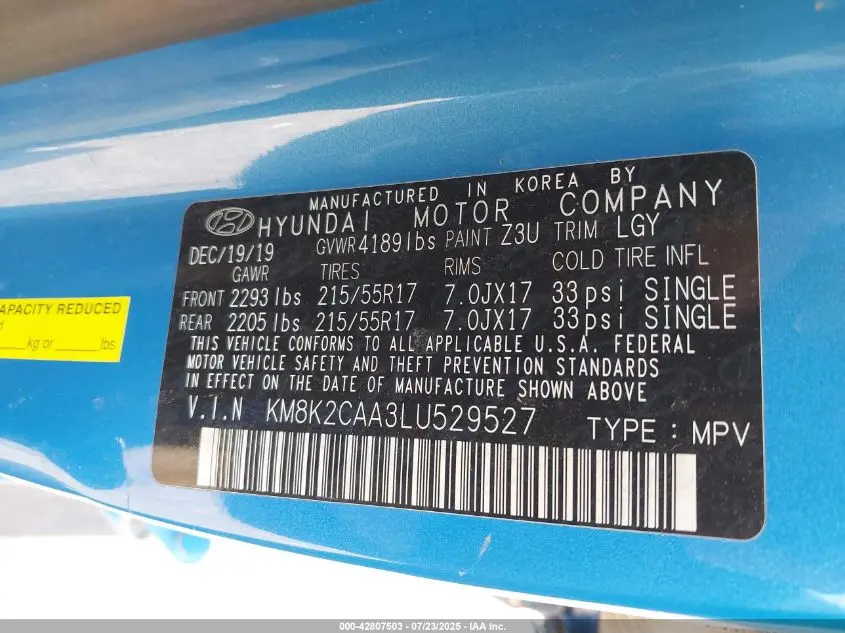 2020 HYUNDAI KONA SEL