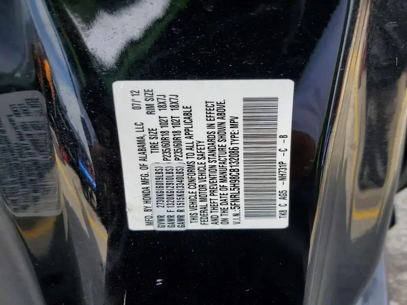 2012 HONDA ODYSSEY TOURING  