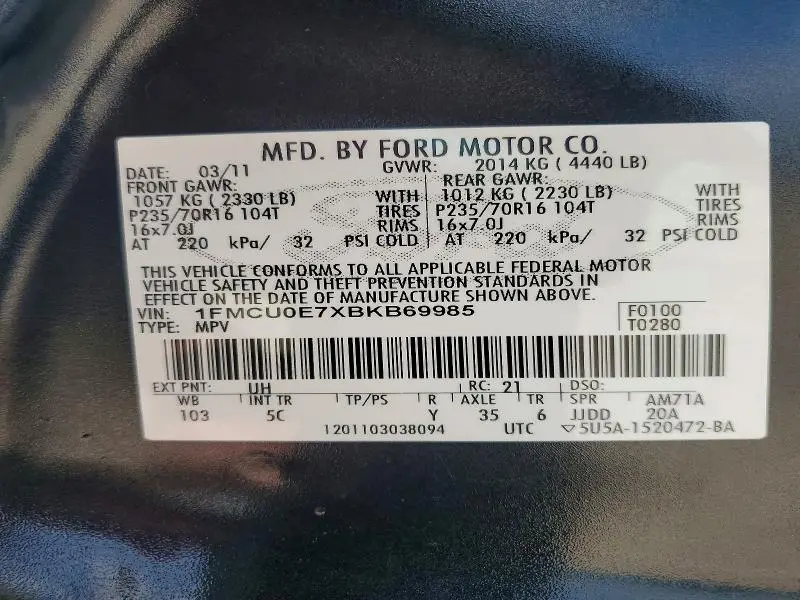 2011 FORD ESCAPE LIMITED  