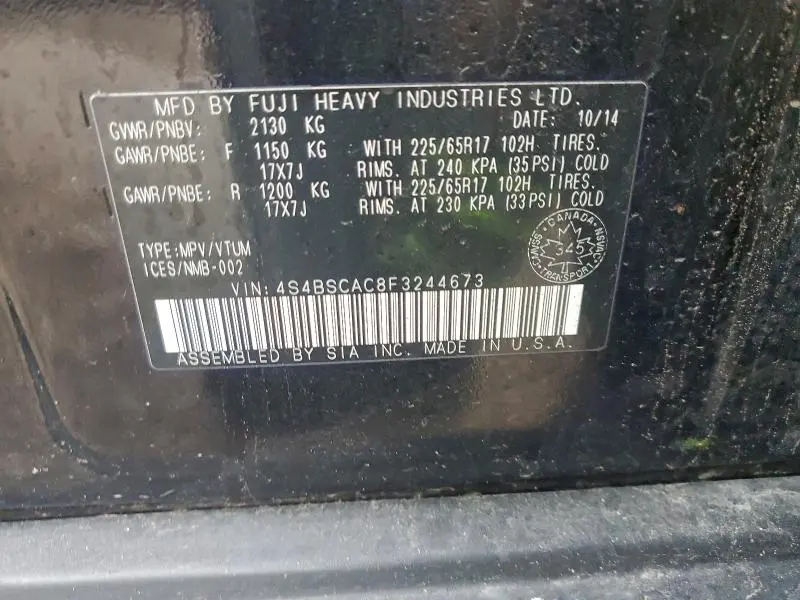 2015 SUBARU OUTBACK 2.5I  