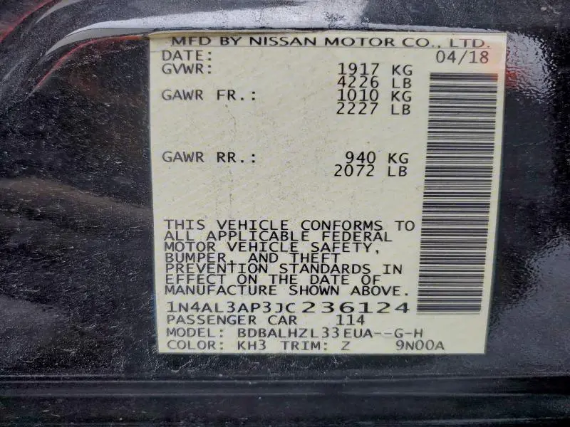 2018 NISSAN ALTIMA 2.5  