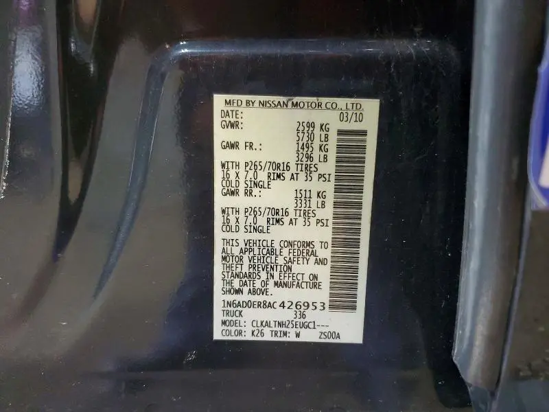 2010 NISSAN FRONTIER SE V6  