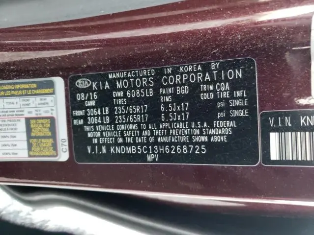 2017 KIA SEDONA LX  