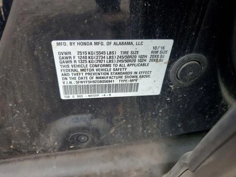2016 HONDA PILOT TOURING  