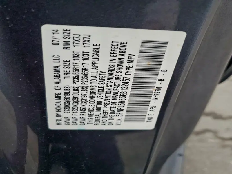 2014 HONDA ODYSSEY EXL  