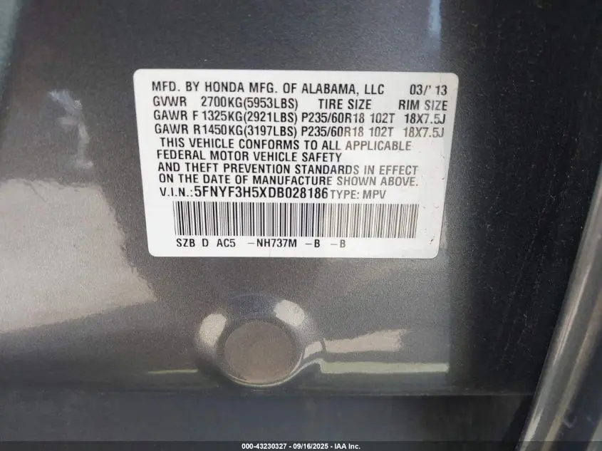 2013 HONDA PILOT EX-L