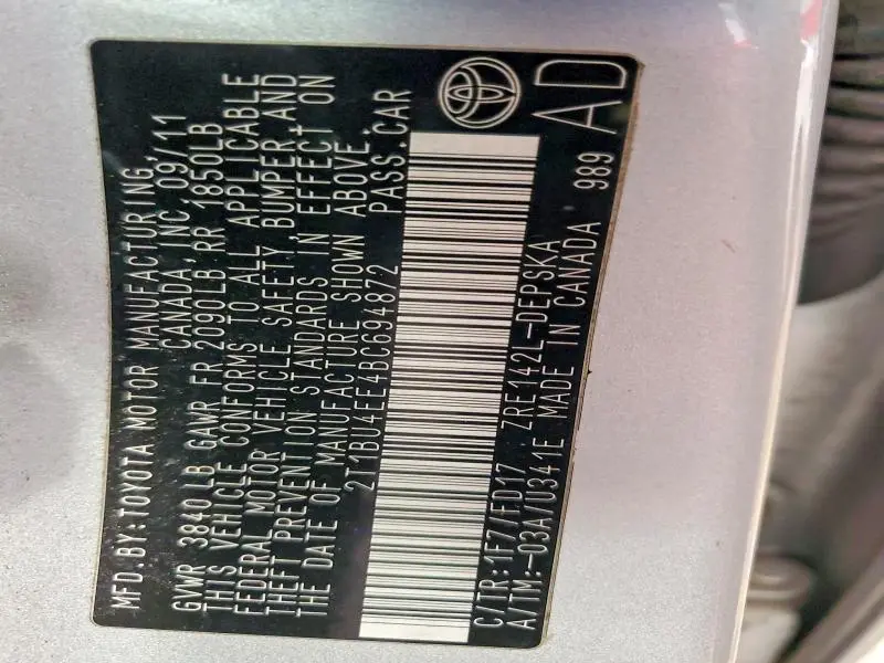 2011 TOYOTA COROLLA S  