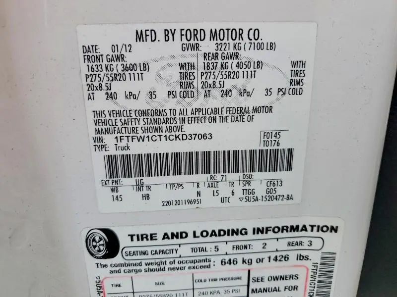 2012 FORD F150   