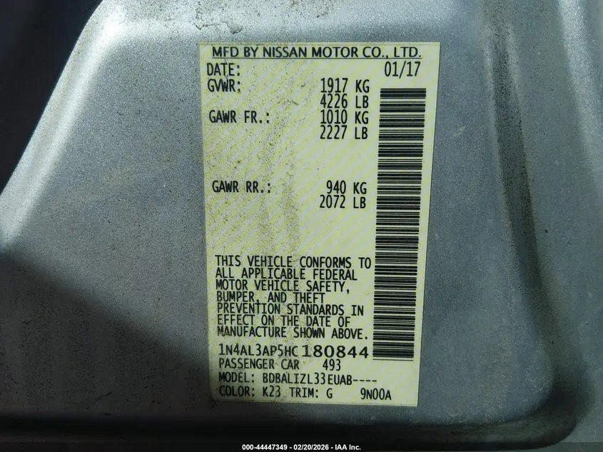 2017 NISSAN ALTIMA 2.5 SV