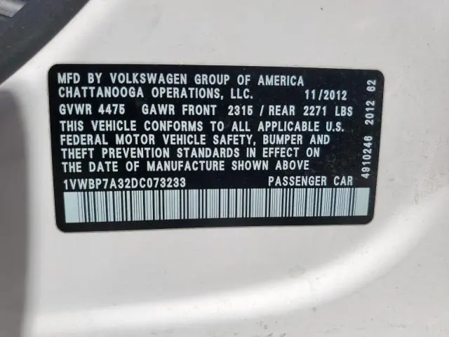 2013 VOLKSWAGEN PASSAT SE  