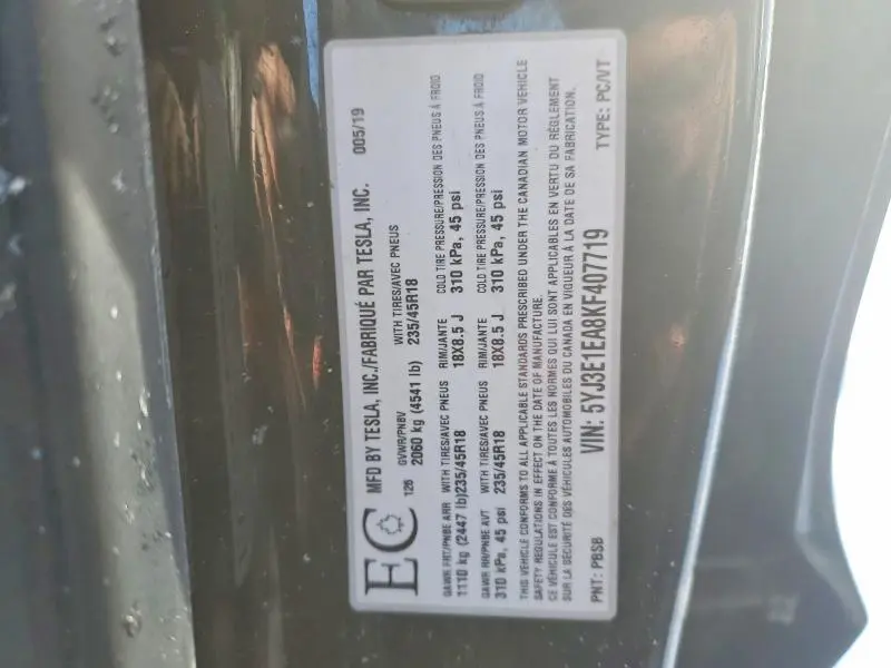 2019 TESLA MODEL 3   