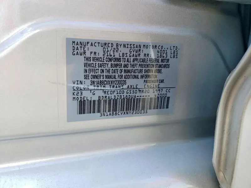 2022 NISSAN SENTRA SV  