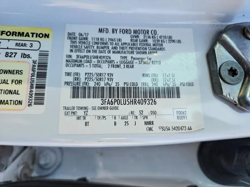 2017 FORD FUSION SE HYBRID  