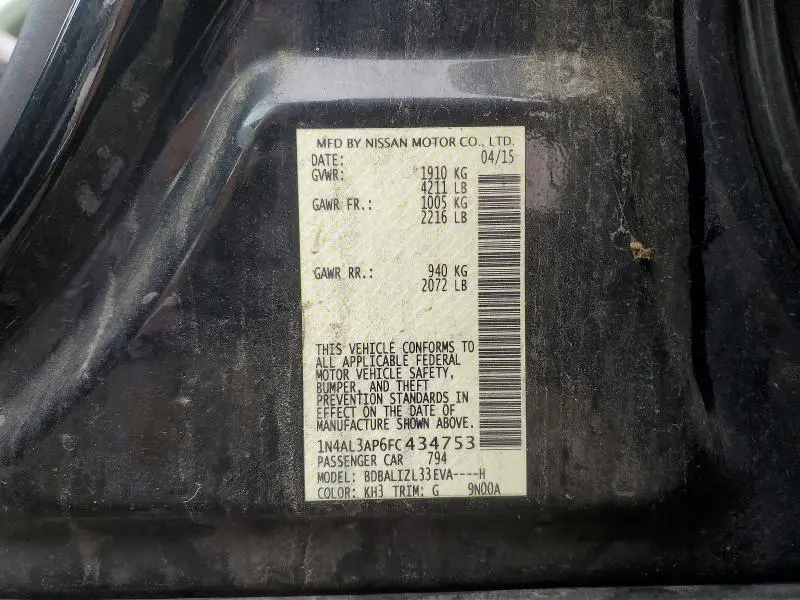 2015 NISSAN ALTIMA 2.5 SV  