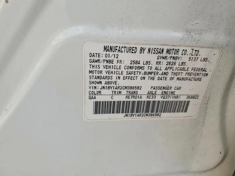 2012 INFINITI M37 X  