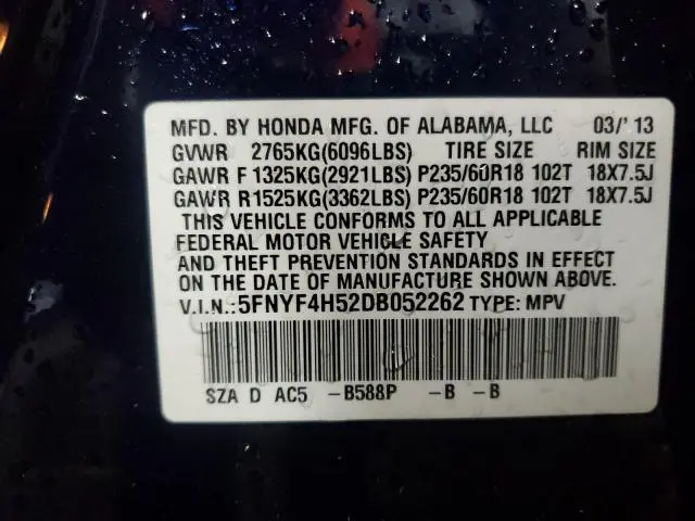 2013 HONDA PILOT EXL  