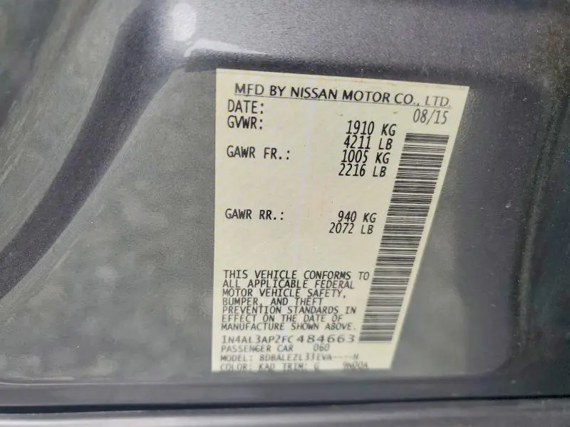 2015 NISSAN ALTIMA 2.5 S  