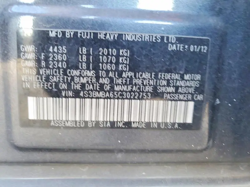 2012 SUBARU LEGACY 2.5I  