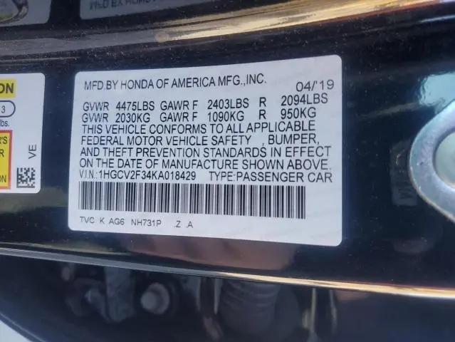 2019 HONDA ACCORD SPORT  