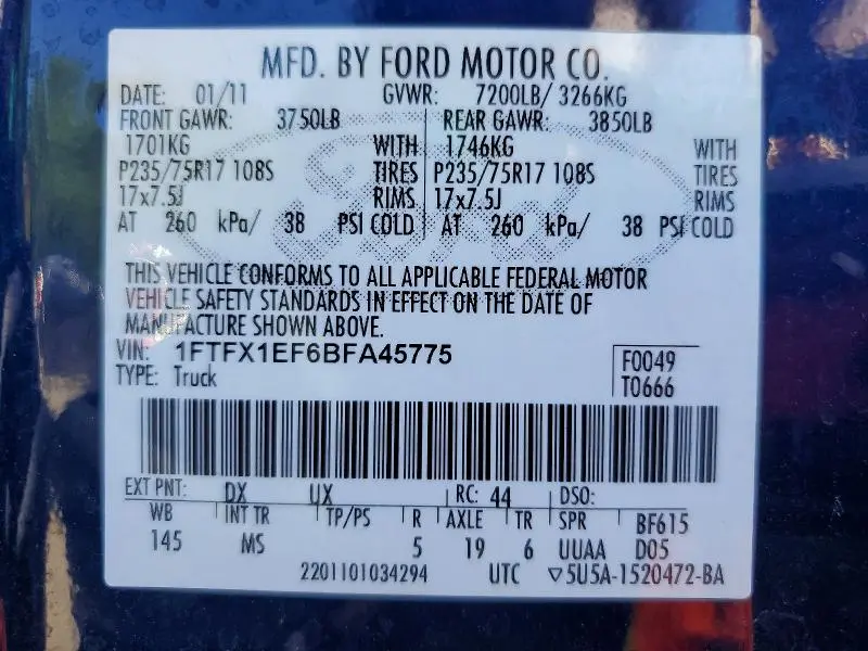 2011 FORD F150 SUPER CAB  