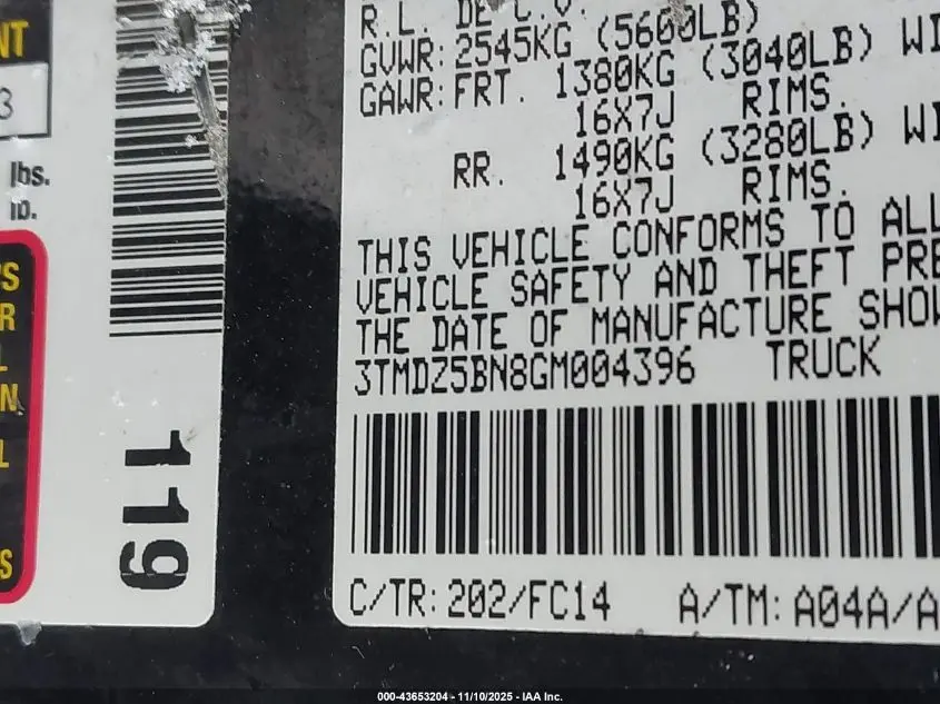 2016 TOYOTA TACOMA SR5 V6