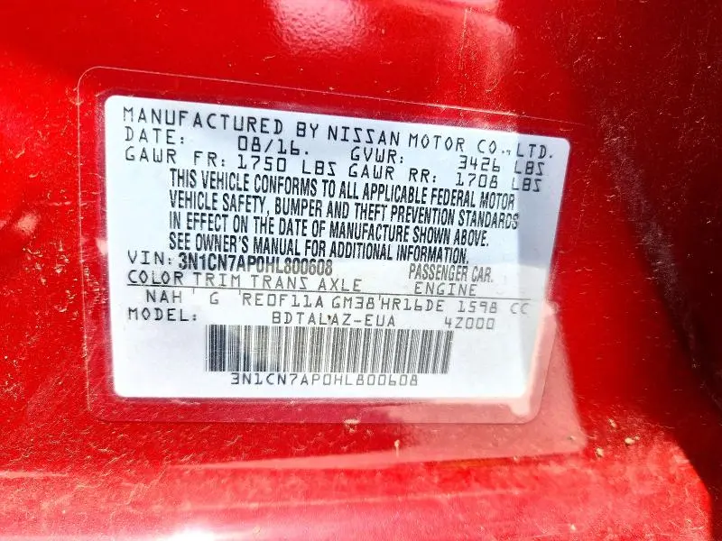 2017 NISSAN VERSA 1.6 S PLUS  