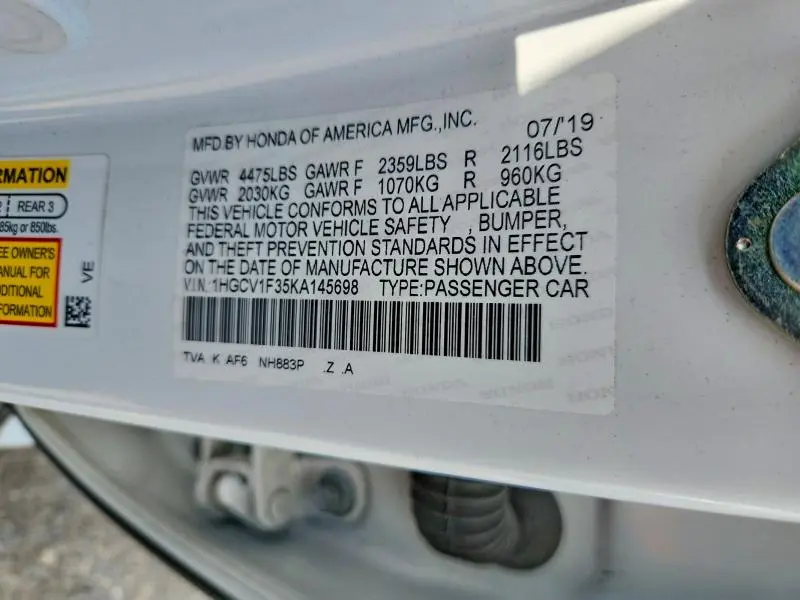 2019 HONDA ACCORD SPORT  