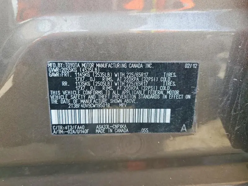 2012 TOYOTA RAV4 BASE  