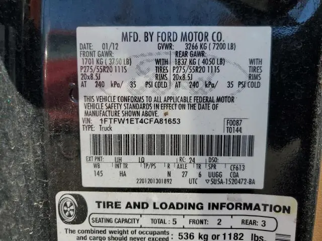 2012 FORD F150 SUPERCREW  